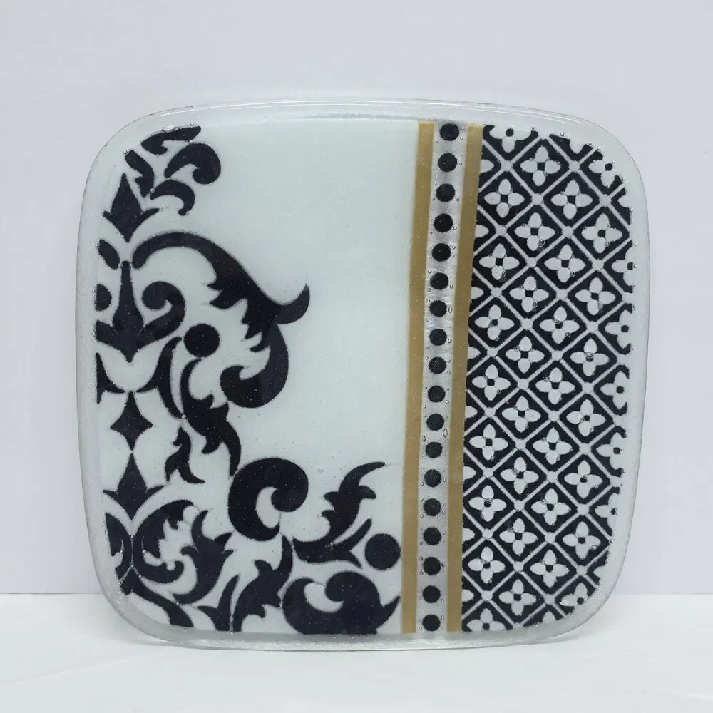 Peggy Karr Brocade Fused Art Glass Square Plate 11